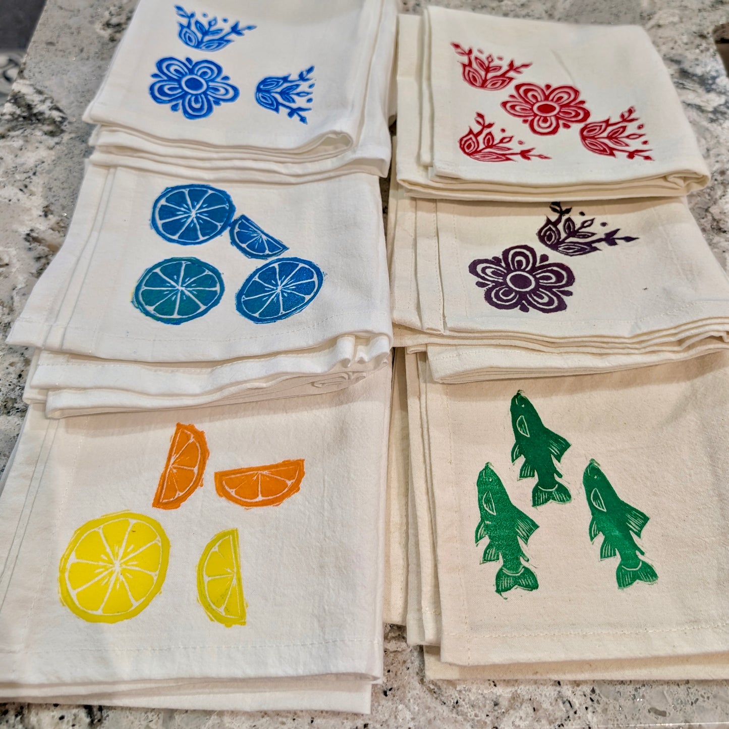 Block Printing on Tea Towels
