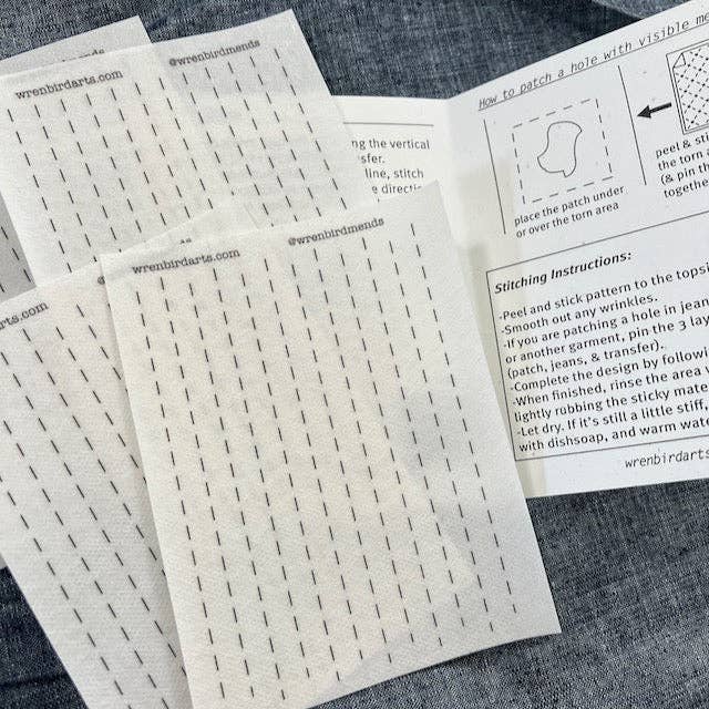 Simple Lined Sashiko Style Mending Patterns
