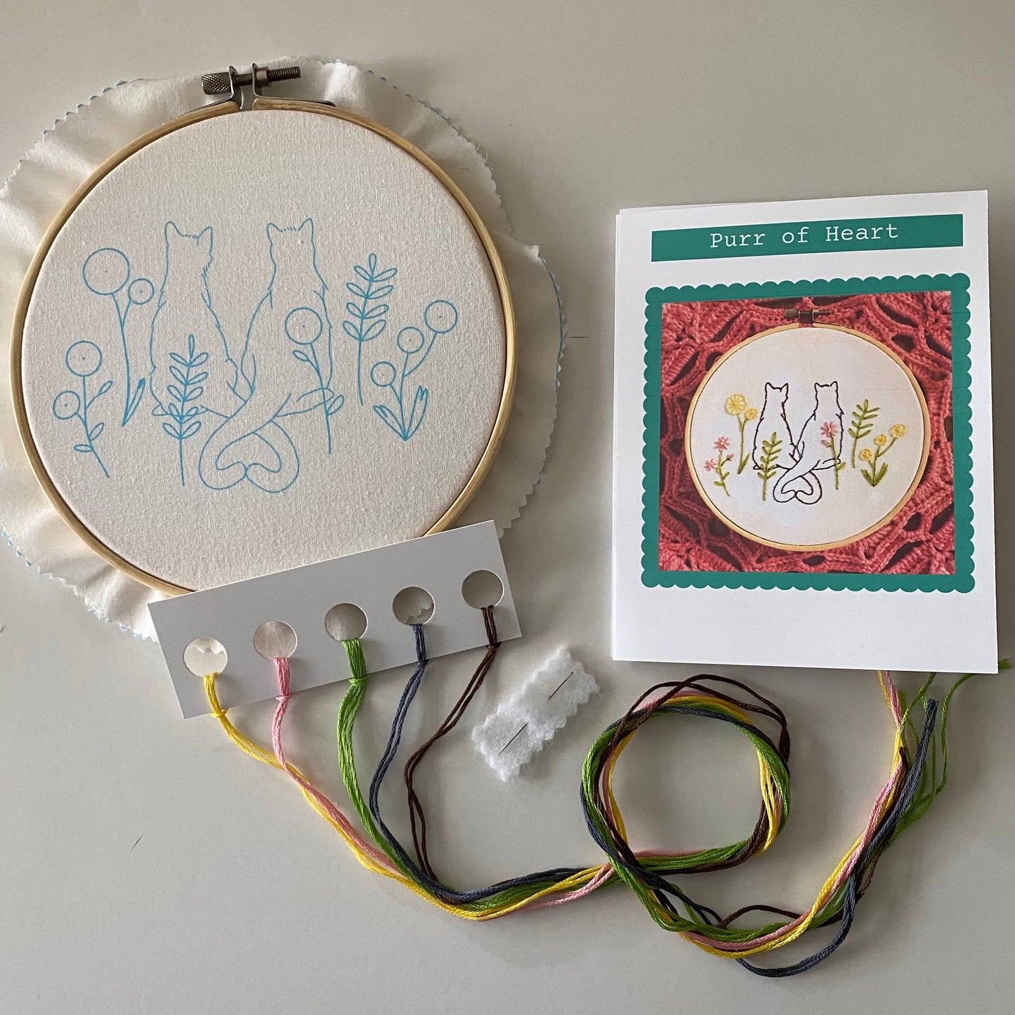 Purr of Heart Cat Embroidery Kit