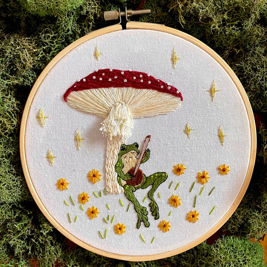 Toadstool Serenade Frog & Mushroom Embroidery Kit