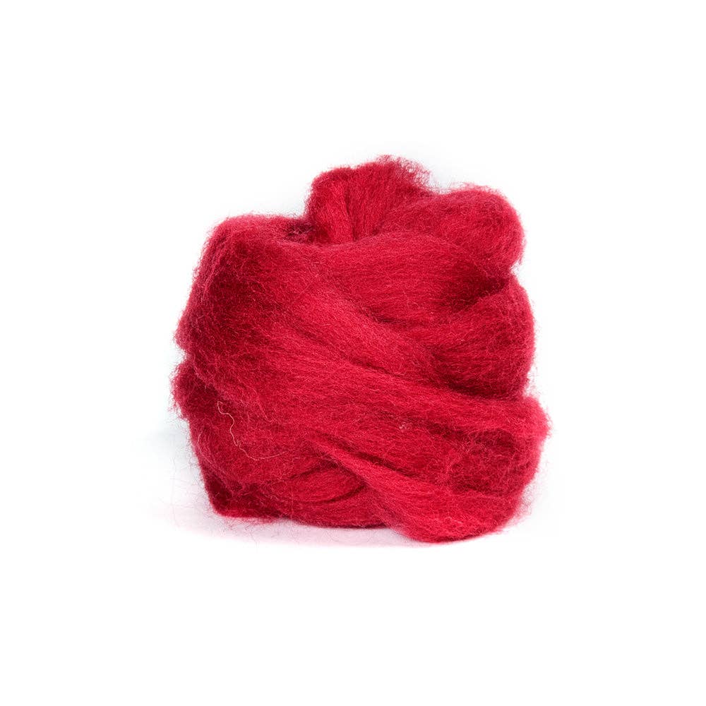 Cherry Red Corriedale Wool Roving 1 oz.