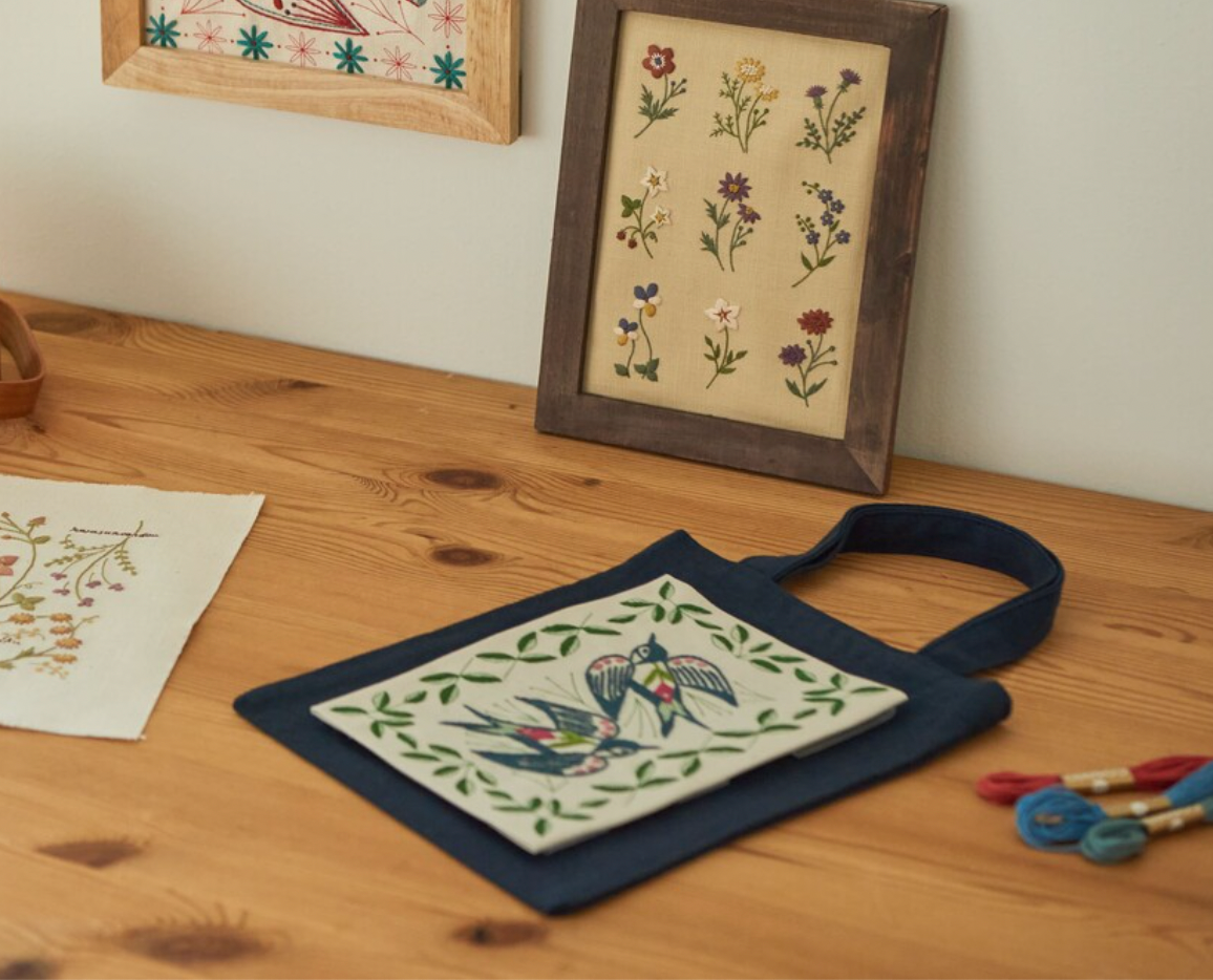 Swallows and Plants Embroidery Kit